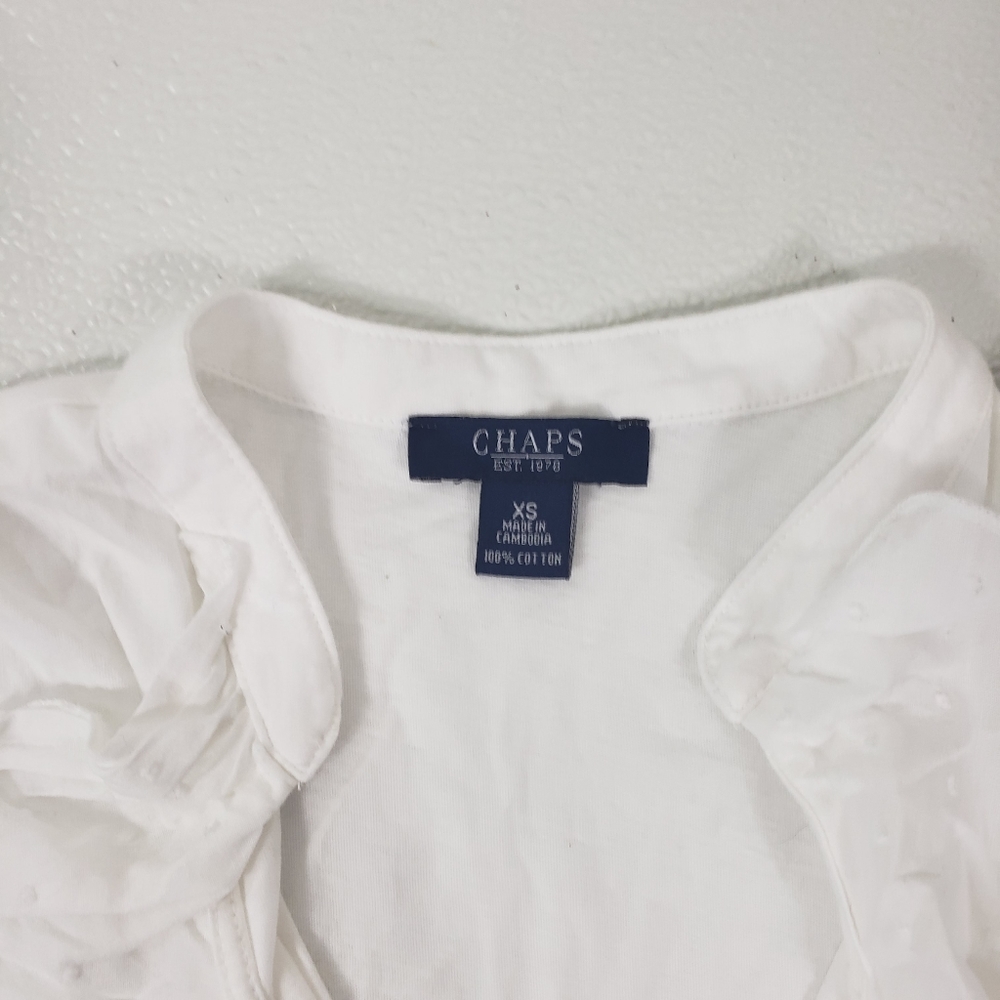 Chaps White Ruffle V-neck Top - Picture 5 of 5